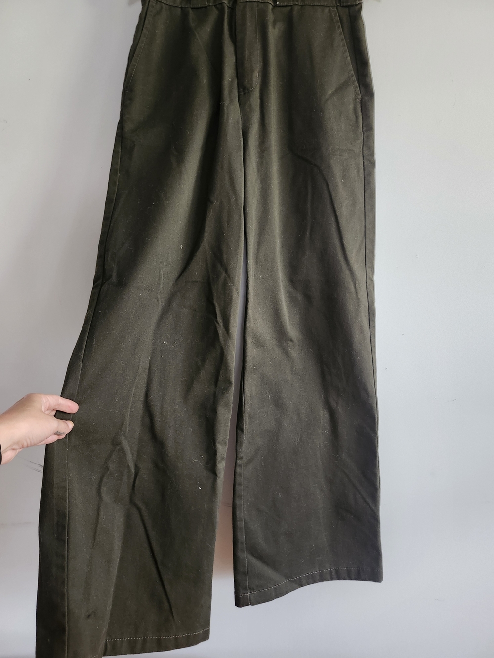 Ardene High-Waisted Dark Olive Flare Trousers | Super Wide Leg | Pockets